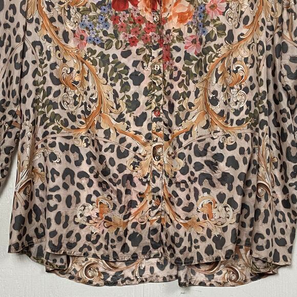 Johnny Was Amabel 100% Silk Blouse Large Cheetah Print Button Up Extra Large - Picture 4 of 14